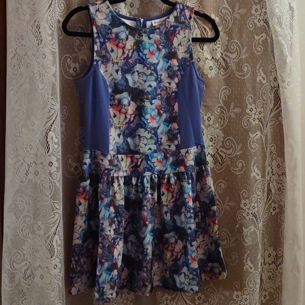 American Girl Size 16 pink purple floral sleeveless dress zip back drop waist